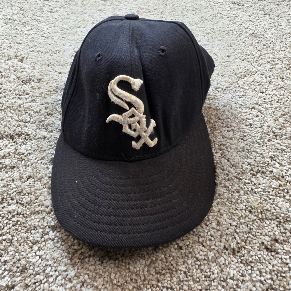 VINTAGE New Era Chicago White Sox Mens 6 7/8 Wool 59FIFTY Fitted Hat Black MLB